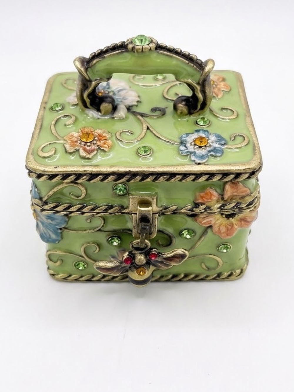 Square Honey Bee Jeweled Enameled Trinket Boxes - Picture 3 of 7
